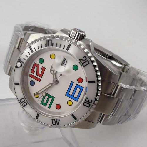 40mm Sterile Colorful Dial Sapphire Glass Miyota Bracelet Strap Date Window Automatic Movement Self Winding Mens Watch