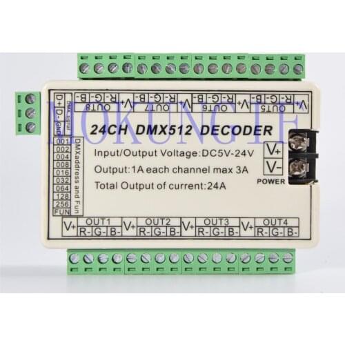 Fast shipping 10Pcs 24CH Controller RGB LED DMX 512 Decoder Strip Module Dump Node 24A 5~24V WS-DMX-24CH