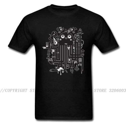 Marvelous Melvin Cartoon Octopus Maze Print Men T Shirt Funny Black Custom Tees Short Sleeve Tops Wholesale