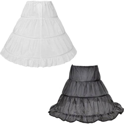 Children Girls Petticoat A-Line 3 Hoops 1-Layer Kids Crinoline Lace Trim Flower Girl Dress Underskirt Elastic Drawstring Half