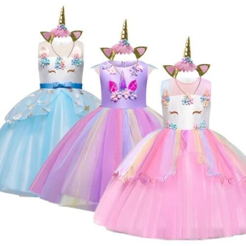 Kids Dress Fantasy Unicorn Princess Dress Childrens Birthday Wedding Party Dresses For Pretty 4-10Y Kids Girl Costumes Clothes