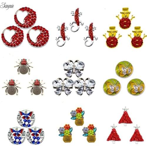 Enamel flower Snap Button rhinestone Christmas hat snap Metal Fit 18mm Ginger Snaps Button Necklace pendant Bracelet Jewelry