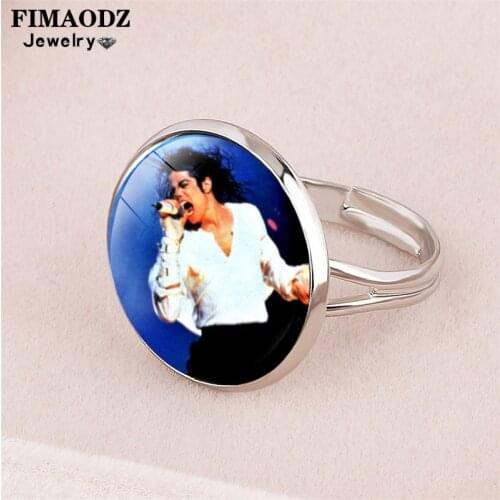 FIMAODZ Michael Jackson Ring Famous Music Singer Star Art Picture Fashion Glass Round Metal Rings Fans Jewelry