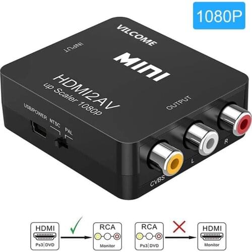 HDMI-compatible to AV Converter RCA/CVSB L/R Video Box HD-MI 2 AV HD 1080P 1920*1080 60Hz Support NTSC PAL Output Mini box Hot