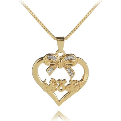 Hot Selling Jewelry Necklace Letter"Love You Mom" Heart-engraved Bow Pendant Necklace For High Quality Gift For Forever