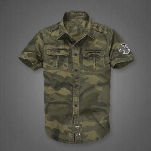 Camouflage Short Shirts Men Casual Military Shirt Short Sleeve Cargo Uniform Cotton Mens Tops Mens Clothing Plus Size XXL