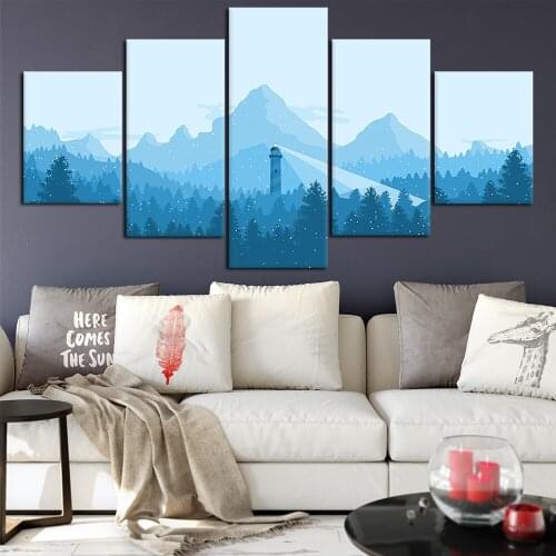 Hd Canvas Painting Abstract Winter Forest Lighthouse Picture Wall Art Poster Home Decoration Bedroom 5 Piece Mural Without Frame
