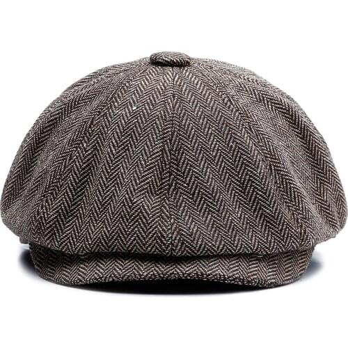 Unisex Autumn Winter Herringbone Newsboy Caps Men And Women Beret Hat Warm Tweed Octagonal Hat Detective Hats Retro Flat Caps