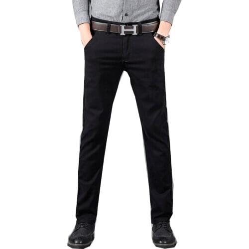 Pantalones clásicos de negocios para hombre, pantalón informal de algodón puro, pierna recta, ajustados, pantalones elásticos ne