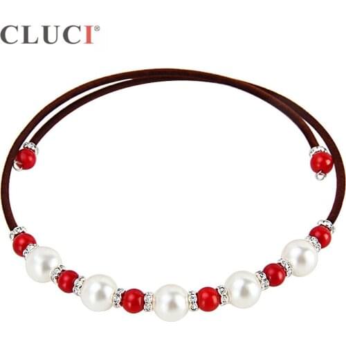 CLUCI 3pcs/pack for women ladies gift shell pearl beads necklaces black/brown rope chain jewelry women Torques neckalces BN014SB