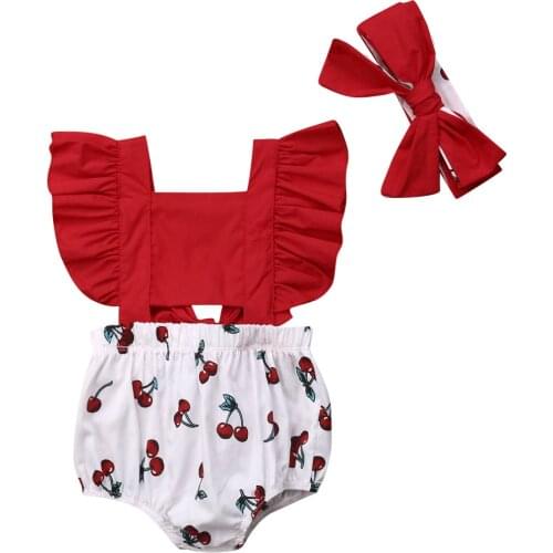Infant Newborn Baby Girls Rompers Cherry Print Ruffles Jumpsuit Playsuit Sunsuit Baby Girls Costumes Summer Clothes