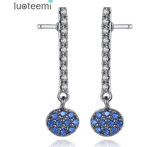 LUOTEEMI Tiny Gun-Black Color Dangle Earrings With Blue Cubic Zirconia Drop For Women Girl Wedding Brincos Jewellery Gift Bijoux