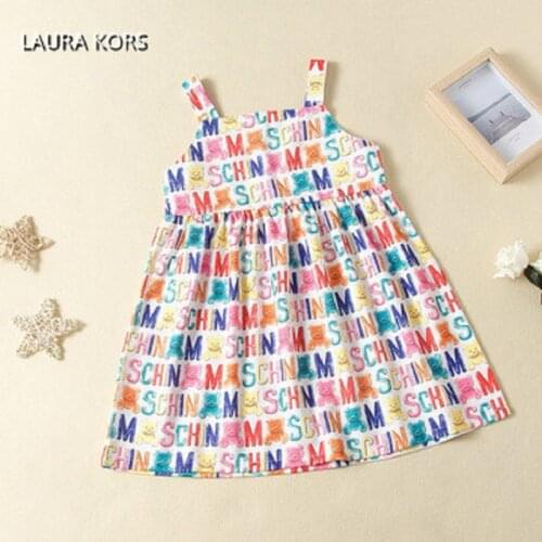 Summer 2021 Girls Dress Girls Summer Cute Dress Strap Print Bear Letter Cute Layered Dress Vestidos 2-9T