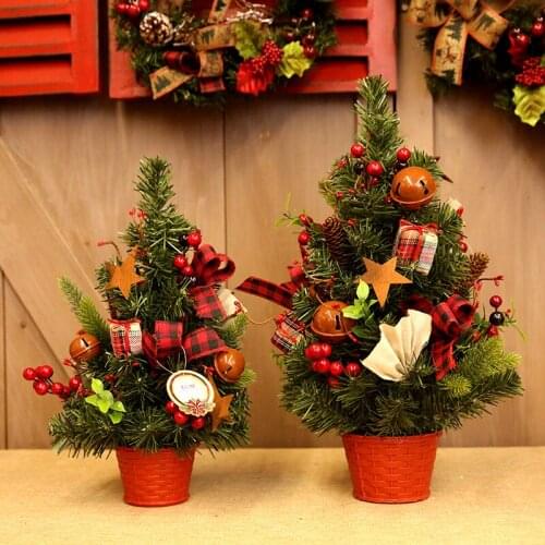 Christmas Tree Small 30/40/50cm Tabletop Decoration High-grade Creative Plaid Printing Small Bell Christmas Decorations for Home