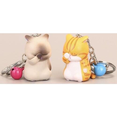 Cute Shy Cat Keychains Chubby Kitten Keyring Trinket Bag Ornament Keys Organizer Fashion Animal Jewelry Women Accessories