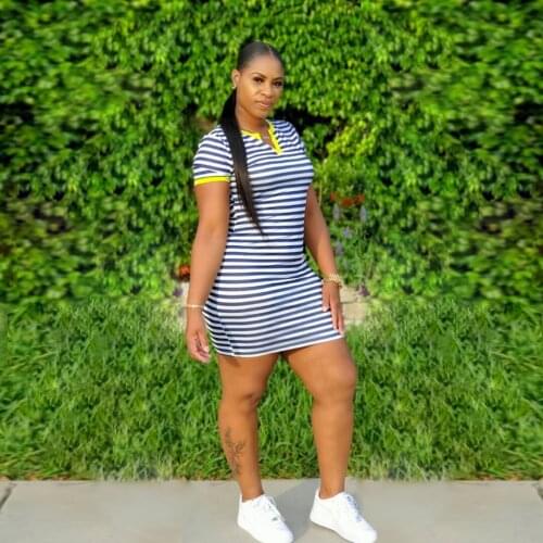 Echoine Summer Striped Print Short Sleeve Mini Dress Skinny Bodycon V-neck Vintage Vestidos Party Clubwear Streetwear Robe New