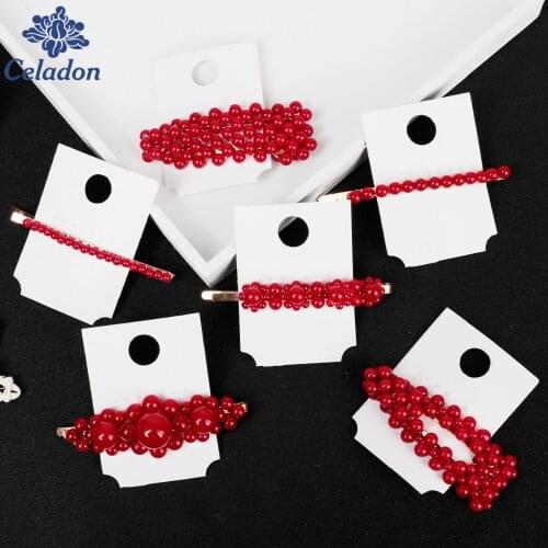 Fashion Metal Hair Accessories Geometric Red Color Hair Clip For Women Imitation Pearl Hairpin Barrettes Hairgrip