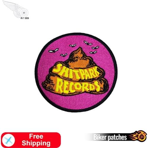 Shitpark Records Punk Embroidery Patches Iron on Badges for Clothes DIY Stripes Twill Accessory Biker Motorcycle Funny Appliques