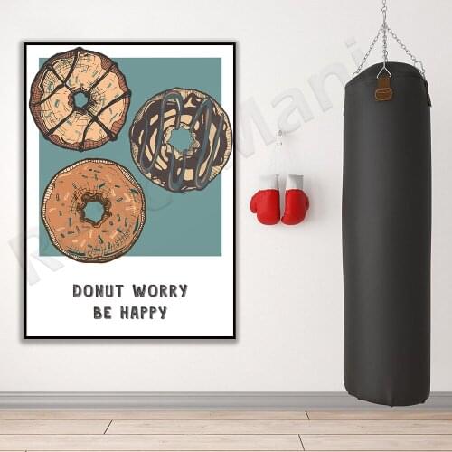 Donut wall art-Donut Worry Be Happy Print-phrase wall art-fun wall decoration-food wall art-poster decoration