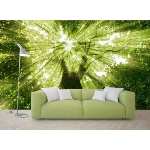Bathroom 3d wallpaper mural painting photos Green forest sunlight 3d stereoscopic wallpaper Home Decoration