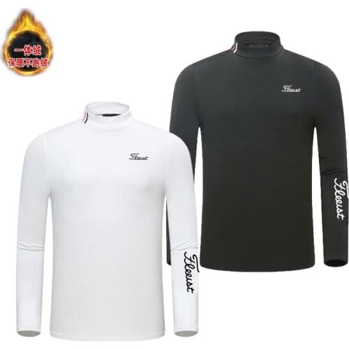 2021 new long sleeve T-shirt golf clothing mens top round neck outdoor sports Plush warm sweater Golf