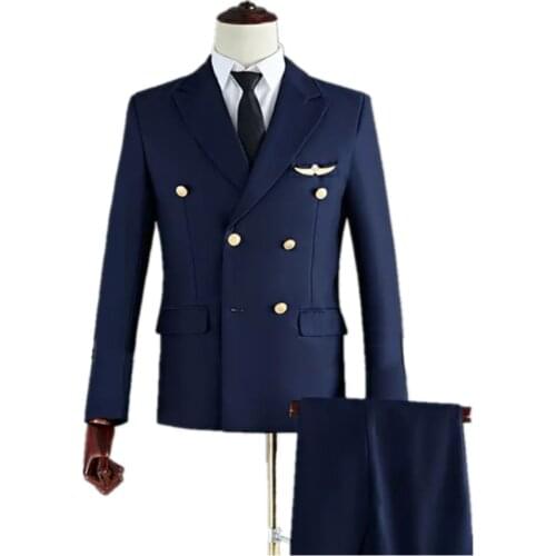 New Aviation Uniform Male Staff Costume Performance Suits Men Clothing Airline Captain Pilot Cosplay
