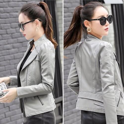 2020 Spring And Autumn New Womens Motorcycle Leather Short Womens Leather Jacket Slim Leather Coat Female Jackets Black