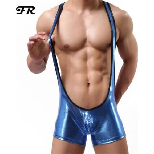 FR NEW Mens Faux Leather Underwear,Mens Slim Body Suit,Mens Nightclub Singlet Bodysuit