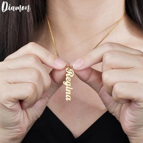 Diamon New Vertical Personalized Name Custom Necklaces Nameplate Charm Jewelry Stainless Steel Gift For Women Lovers Chrismas