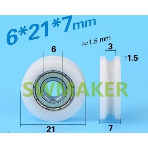 SWMAKER 6*21*7-3mm U type plastic nylon package pulley with bearing 625 for flat Flat roller wheel