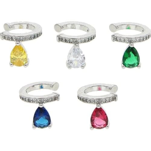 1 piece silver color colorful waterdrop brithstone no piercing ear cuff clip on earring fashion jewelry