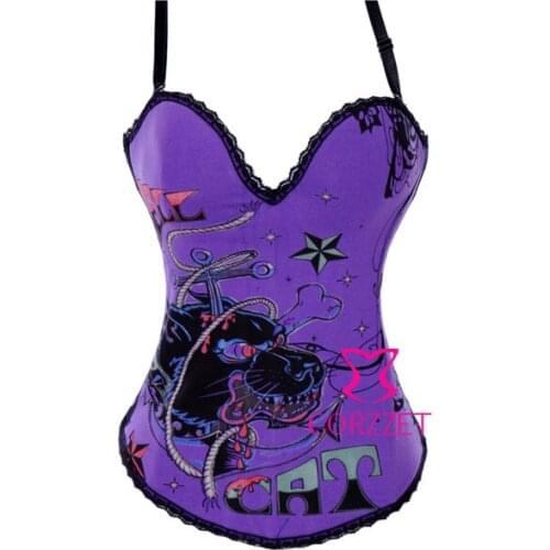 Special Offer Body Shaping & Waist Trainer Women Lion Print Purple Corset Corpetes New Bustier Basque Top With Removable Strap