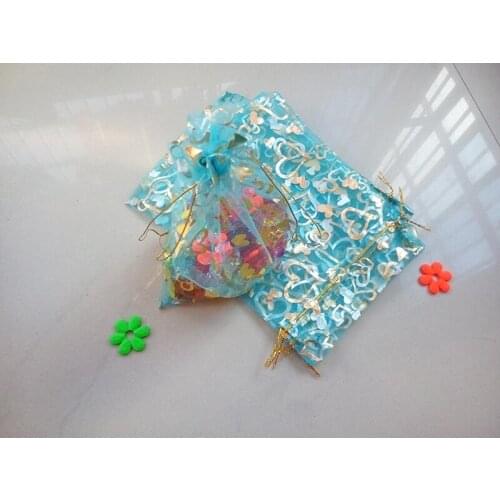 Lake blue heart organza bags 15x20cm 100pcs jewelry packaging display bags gifts drawstring bag pouch jewelry bag for bracelets