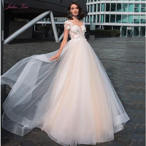 Julia Kui New Stylel Invisible Neckline Wedding Dresses With 3D Embroidery Lace Backless A-Line Elegant Bridal Gowns