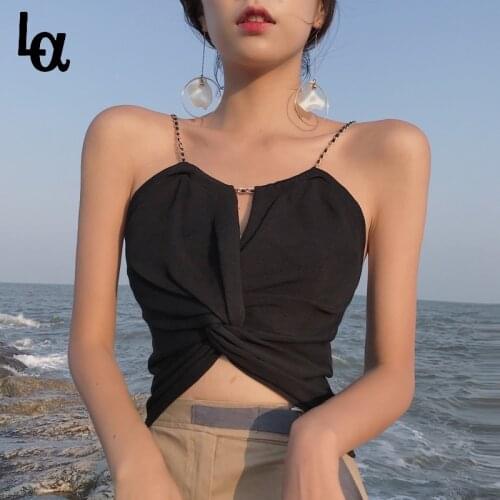 Luck A Women Knitted Sexy Cross Solid Summer All-match Backless Camis Female Tanks Streetwear Crop Tops Camisole Slim Chic Top