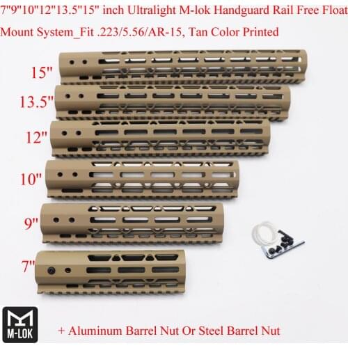 TriRock Tan AR-15/M4/M-LOK 7/9/10/12/13.5/15'' inch Slim Free Float Handguard M-LOK .223 Scope Mount with Aluminum or Steel Nut