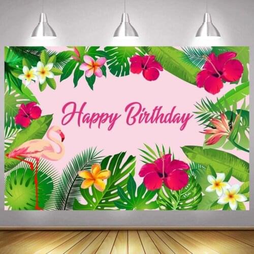 Tropical Flamingo Photo Backdrop Flower Hawaiian Happy Birthday Party Decoration Princess Photography Backgrounds Banner