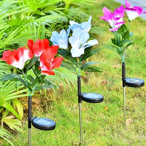 Outdoor Led Solar Light Rgb Color Lily Garden Flower Waterproof Decorative Lamp 3 Led Solar Power Yard Lawn Path Wedding Decor