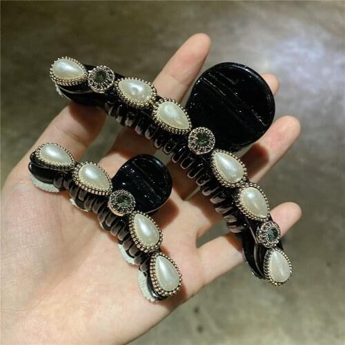 Baroque Hair Claw Clip Vintage Drop Pearls Crystal Hair Clips Ponytal Holder Crabs For Hair Elegant Women Headwear Accessories