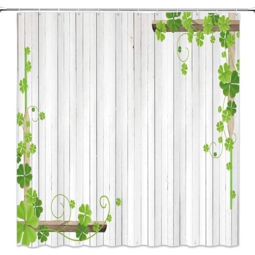 Green Plant White Wooden Board Shower Curtains Spring Green Leaf Landscape Bathroom Decor Home Bath Accessories Cloth Curtain