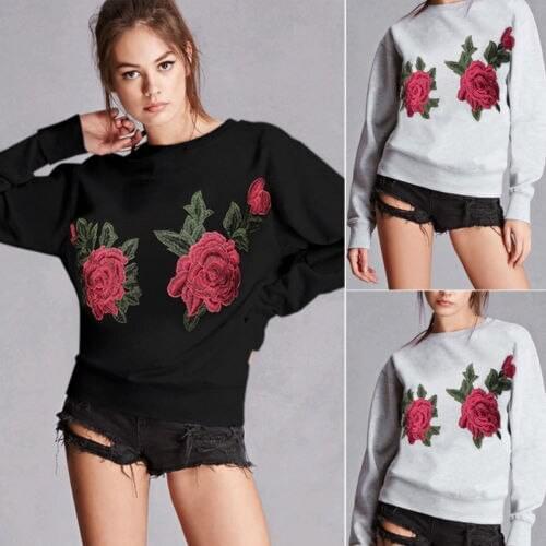 Women Sweater O-Neck Knit Rose Floral Print Jumper Top Pullover Long Sleeve Outerwear NEW