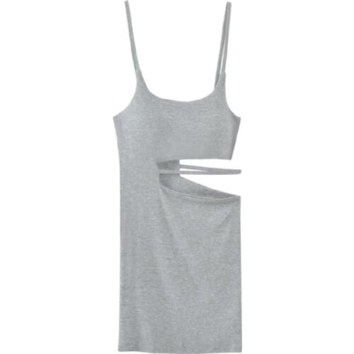 2021Women Spaghetti Strap Dress Spring Summer Hollow Out Sleeveless Slim Clothing New Lady Casual Pocket hip Mini fashion Dresse