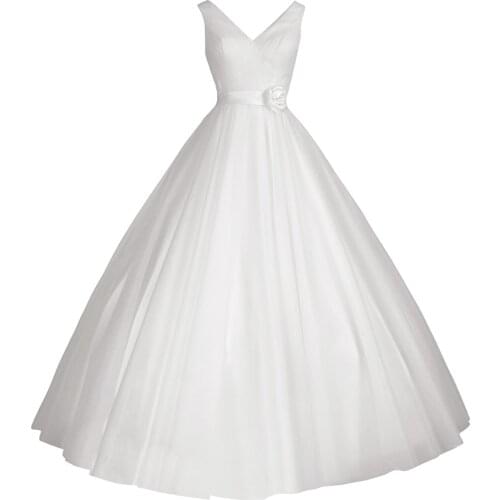 Tulle Gowns Simple Long Cheap Modern Beach 2019 V-Neck Plus size 2020 Sleeveless Best Beautiful Guest Wedding Dress For Women