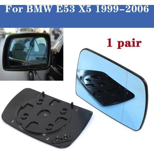 1Pair Left& Right Car Door Wing Mirror Glass Heated Anti Blind For BMW X5 E53 99-06 4-Door Blue Replacement Part 51168408810