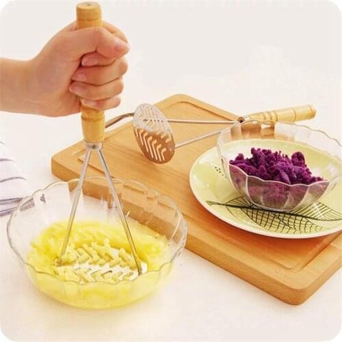 2PCS Stainless Steel Potato Masher Wood Handle Manual Masher Kitchen Food Masher Kitchen Gadgets Accessories