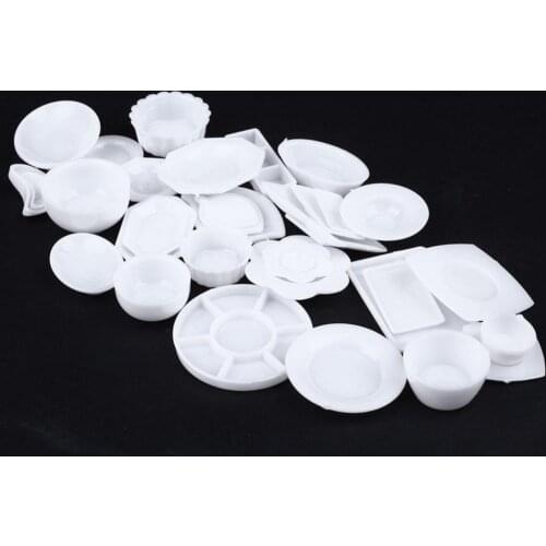 33PCS/SET Kitchen Toys Dollhouse Trays Plates Dolls Durable Accessories White Miniature House Tableware Dolls Food Mini Dish E2Y