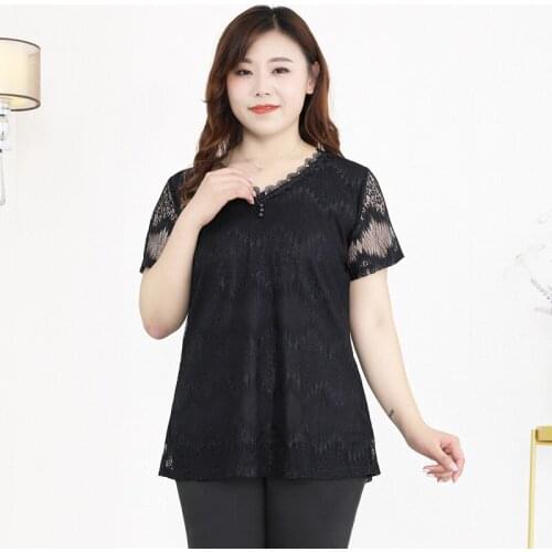 4XL To 10XL Extra Large Size Women Tops Lace Shirts V-neck Summer Blouses Thin Casual Outerwear T20152T