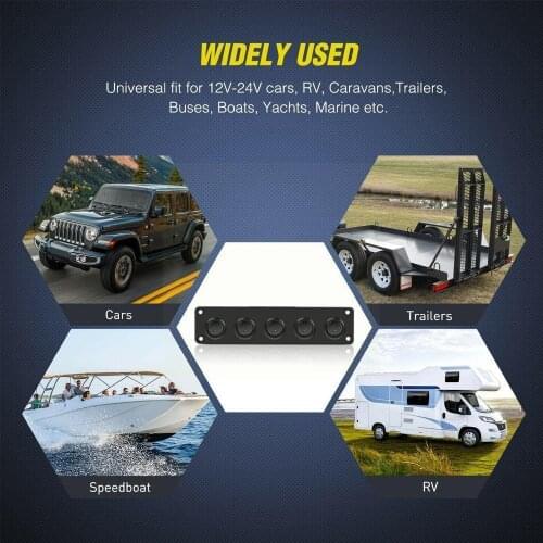 5 Gang 3 Pin Rocker Switch Panel Waterproof On-Off Ship Trailer Truck Boat Marine RV Switches SUV For Car Vehicle Toggle H5T3