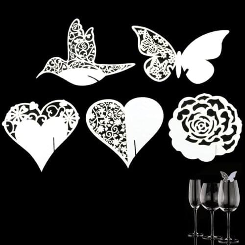 50pcs Place Name Card Heart Glass Wedding Cards Party Festive Event Table Goblet Decoration Supplies Decorative Crafts