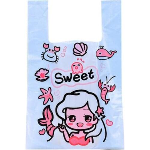 50pcs Cartoon Sea Animal Vest Style Plastic Carrier Bags Reusable Grocery Packaging Shopping Bags